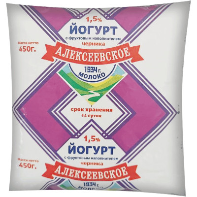 Йогурт Алексеевское Молоко черника 1.5%, 450мл