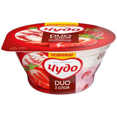 Крем творожный Чудо DUO клубничное мороженое с кисломолочным йогуртным муссом со вкусом ванили 5.1%, 110г