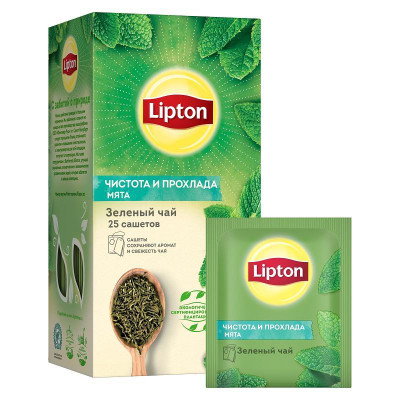 Чай Lipton Чистота и прохлада зелёный с мятой в пакетиках, 25х1.4г