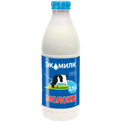 Молоко Ecomilk питьевое пастеризованное 2.5%, 930мл