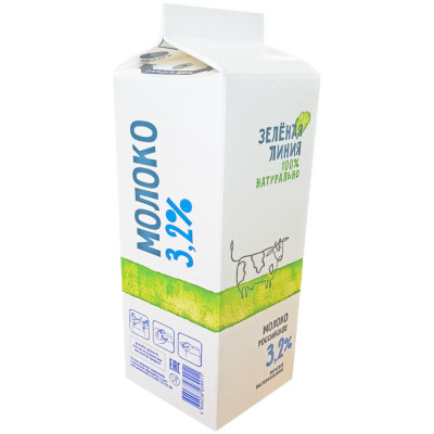 Молоко пастеризованное 3.2% Зелёная Линия, 1л