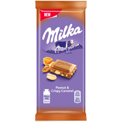 Шоколад молочный Milka с кусочками хрустящей карамели и миндалем, 100г