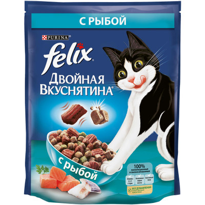 Корм сухой Felix Двойная вкуснятина с рыбой для кошек, 750г