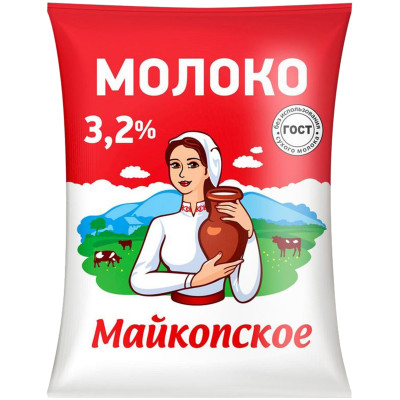 Молоко Майкопское пастеризованное 3.2%, 900мл
