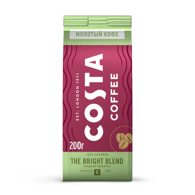 Кофе Costa Coffee Bright Blend Средняя обжарка, молотый, 200г