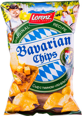 Чипсы картофельные Lorenz Bavarian Chips сыр с тмином по-альпийски, 75г
