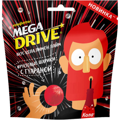 Конфеты Красный Октябрь Mega Drive с гуараной со вкусом кола-лимон-лайм, 55г
