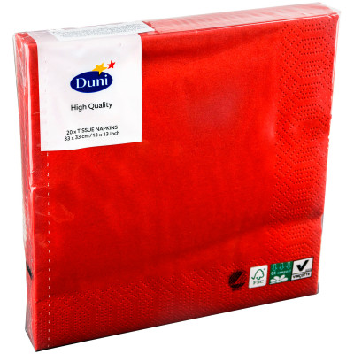 Салфетки бумажные Duni красные 3 слоя 33x33см, 20шт
