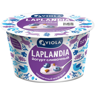 Йогурт сливочный Viola Laplandia черничный маффин 7.2%, 180г