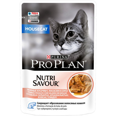Корм Pro Plan Nutri Savour Housecat с лососем в соусе для кошек, 85г