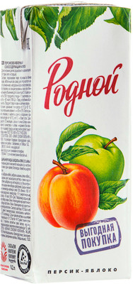 Напиток сокосодержащий Родной персик-яблоко, 200мл