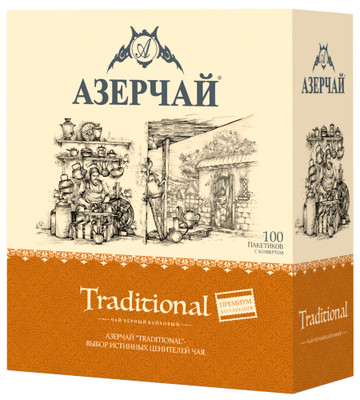 Чай Азерчай Traditional чёрный байховый premium collection в пакетиках, 100х1.8г