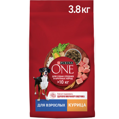 Сухой корм Purina One для собак средних и крупных пород с курицей и рисом, 3.8кг