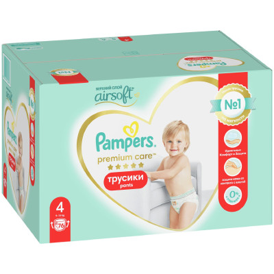 Подгузники-трусики Pampers Premium Care Pants детские 9-15кг, 76шт