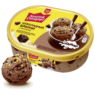 Мороженое Золотой Стандарт Шоколадный Брауни с Арахисом 8%, 445г