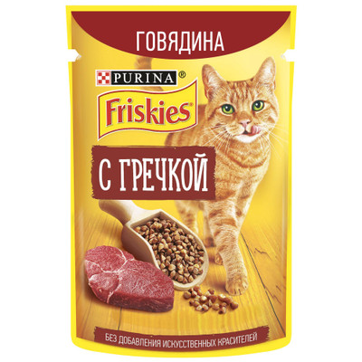 Корм Friskies с говядиной и гречкой в подливе для кошек, 75г