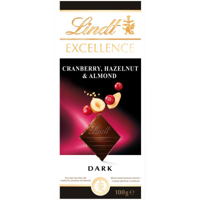 Шоколад Lindt Excellence темный клюква фундук миндаль, 100г