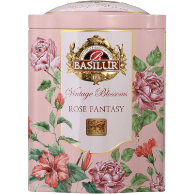 Чай Basilur Розовая Фантазия зелёный с лепестками цветов и натуральным ароматом розы, 100г