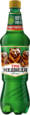 Пиво Три Медведя светлое 4.7%, 1.3л