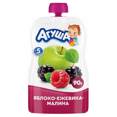 Пюре фруктовое Агуша Яблоко-Ежевика-Малина с 5 месяцев, 90г