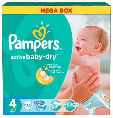 Подгузники Pampers Active Baby-Dry Maxi р.4 7-14кг, 132шт