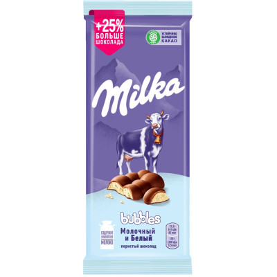 Шоколад Milka молочный с белым пористым шоколадом, 95г