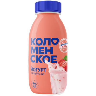Йогурт Коломенское из цельного молока с наполнителем клубника 3.4%-4.5%, 260мл
