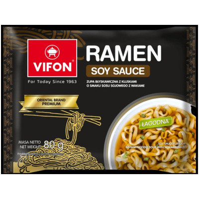 Суп-лапша Vifon Ramen ароматный быстрого приготовления с соевым соусом и морскими водорослями, 80г