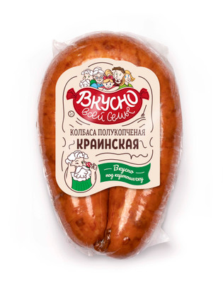 Колбаса полукопчёная Вкусно Всей Семье Краинская из свинины, 400г