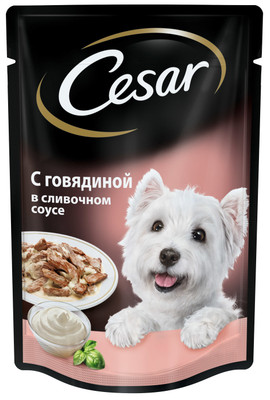 Корм Cesar с говядиной в сливочном соусе для взрослых собак, 100г