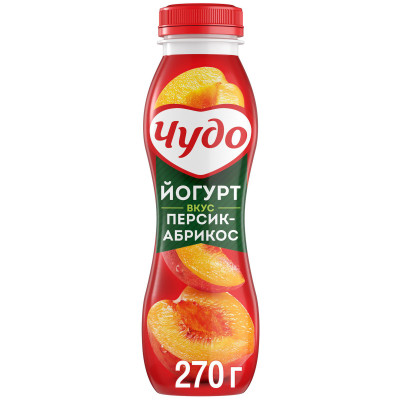Йогурт питьевой Чудо Персик-Абрикос 2.4%, 270мл