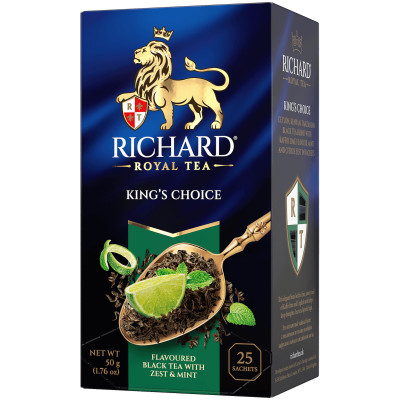 Чай Richard Кингз Чойс чёрный с ароматом кафрского лайма и английской мяты с цедрой, 25х2г
