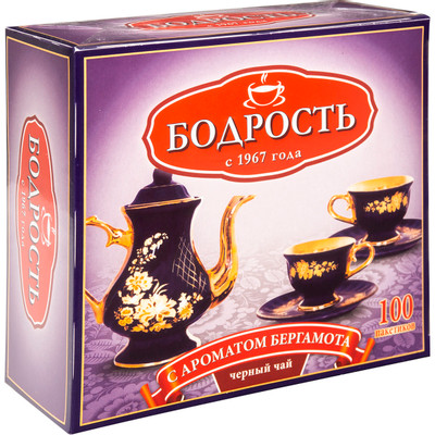 Чай Бодрость чёрный байховый с ароматом бергамота мелкий в пакетиках, 100х2г