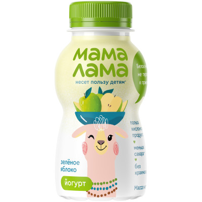 Йогурт питьевой Мама Лама Зелёное яблоко 2.5%, 200г