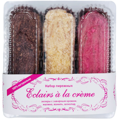 Эклеры Mon Realle Eclairs A La Creme малина-ваниль-шоколад с заварным кремом, 200г