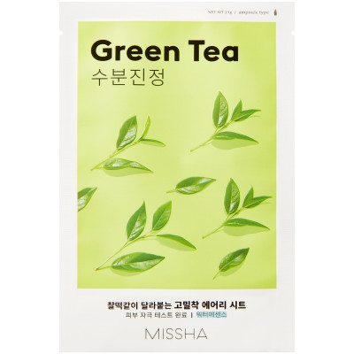 Маска Missha Airy Fit Sheet Mask Green Tea для лица успокаивающая с экстрактом зеленого чая для сухой кожи, 20мл