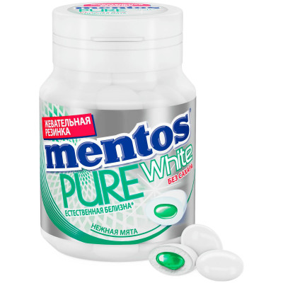 Жевательная резинка Mentos Pure White Нежная мята, 54г