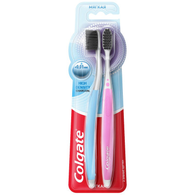 Зубная щетка Colgate High Density Charcoal мягкая, 2шт