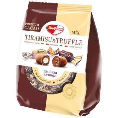 Карамель Рот Фронт Тирамису & Трюфельная глазированная белой и шоколадной глазурью с начинками, 155г