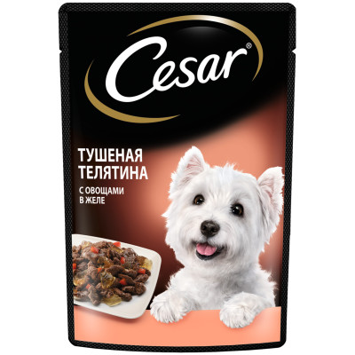 Влажный корм Cesar для взрослых собак с тушеной телятиной и овощами в желе, 85г