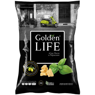 Чипсы картофельные Golden Life со вкусом соуса песто и пармезана, 90г