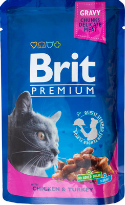 Корм Brit Premium с курицей и индейкой для кошек, 100г