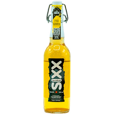 Пивной напиток SIXX нефильтрованный осветленный пастеризованный со вкусом груша- карамель 6%, 500мл