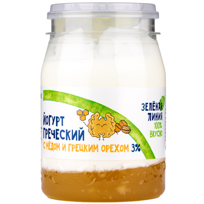 Йогурт греческий двухслойный с медом и грецкими орехами 3% Зелёная Линия, 190г