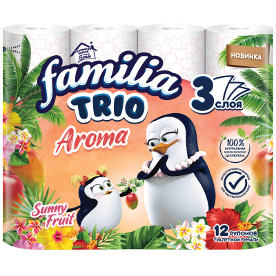Бумага Familia 2 Trio Aroma Sunny Fruit туалетная ароматизированная 12 рулонов 3 слоя