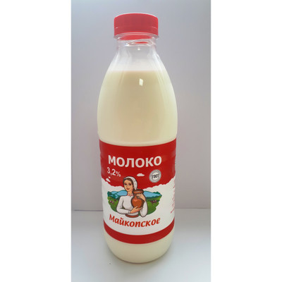 Молоко Майкопское питьевое пастеризованное 3.2%, 900мл