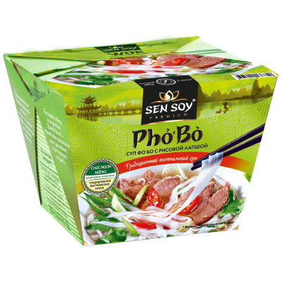 Суп Sen Soy Premium Pho Bo с рисовой лапшой под соусом, 125г