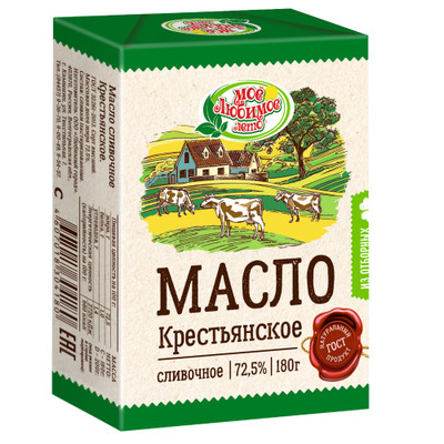 Масло сливочное Любимый Город Крестьянское высшего сорта 72.5%, 180г