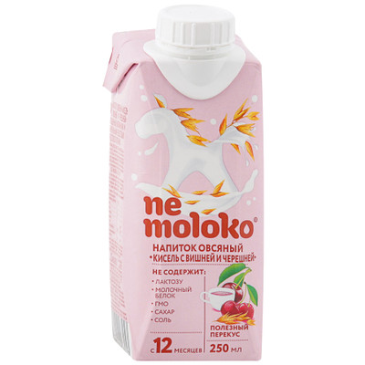 Напиток овсяный Nemoloko Кисель с вишней и черешней для детского питания, 250мл