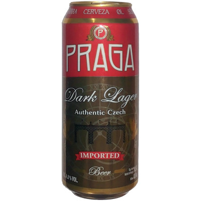 Пиво Praga Дарк Лагер тёмное фильтрованное 4.8%, 500мл